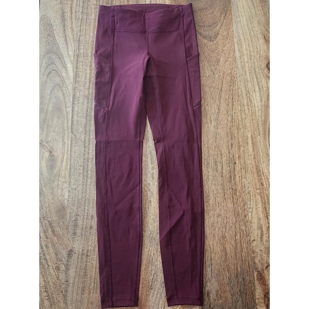 Lululemon Pants Womens 4 Burgundy Fast free 7/8 Tight Hi-Rise Pocket Yoga